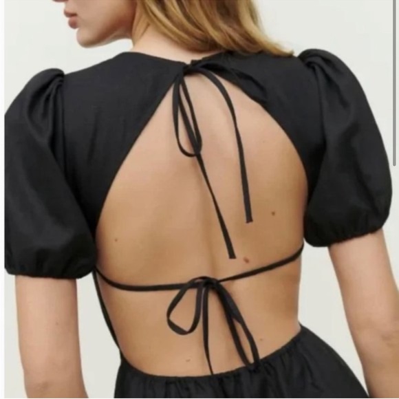 Reformation Anneliese Linen Midi Maxi Puff Sleeve Tie Open Back Dress - Picture 2 of 8